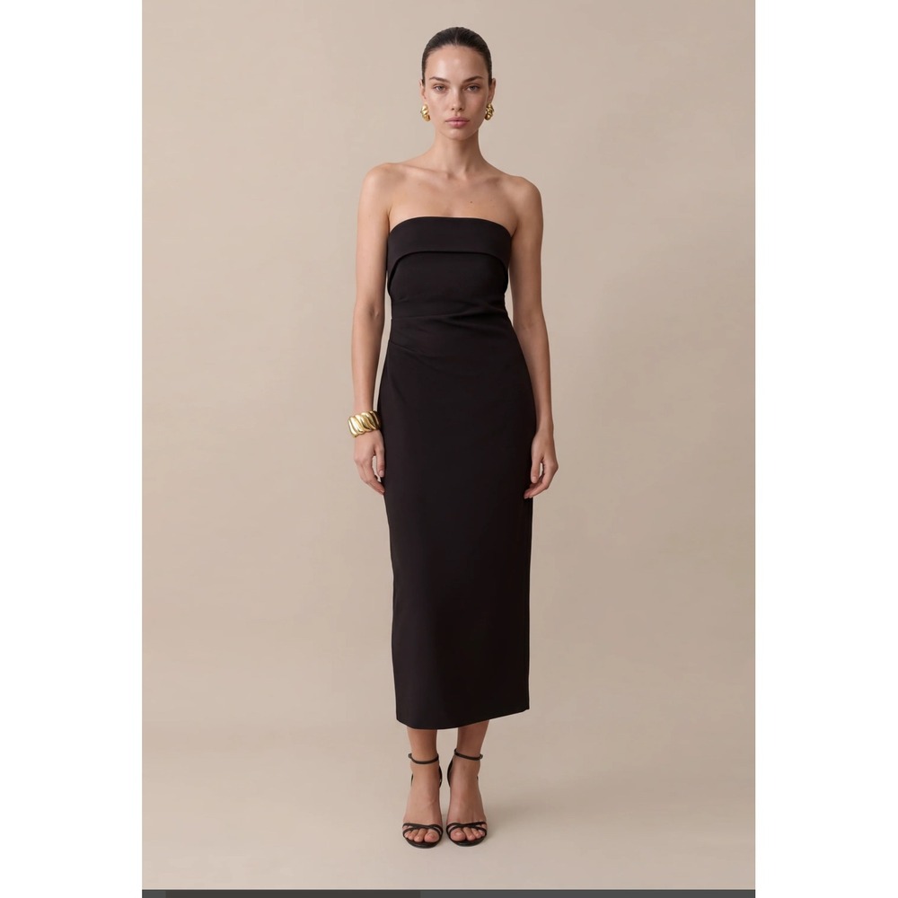 Few Moda CAARA Black‎ Strapless Fold-Over Midi Dress Sheath Size 10